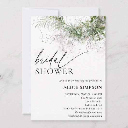 Boho Chic Greenery Script Bridal Shower Invitation Kaart (Voorkant)