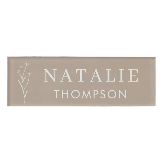 Boho Chic Greige Flower Gepersonaliseerd Employee  Naambadge (Voorkant)
