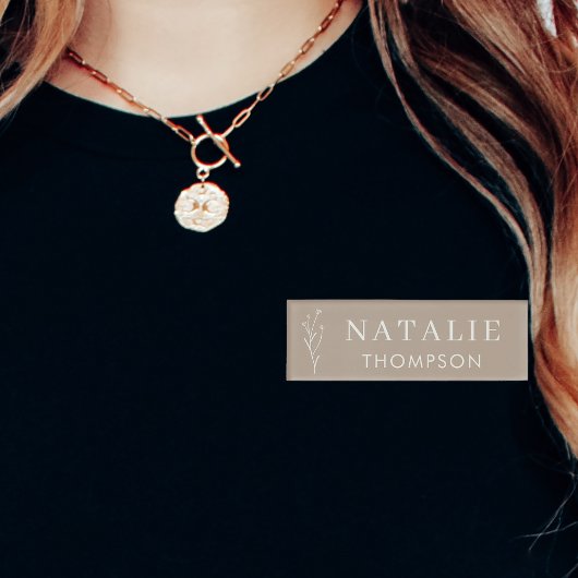 Boho Chic Greige Flower Gepersonaliseerd Employee  Naambadge