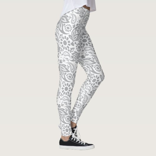 Boho Chic Grey White Stylish Gypsy Patterned Leggings (Rechts)