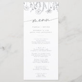 Boho Chic Grijs en Witte Wilde Bloem Bruiloft Menu (Voorkant)