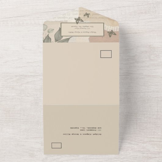 boho chic groen bruiloft monogram all in one uitnodiging (Buitenkant)