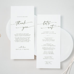 Boho Chic Groen en Wit Dank u en Bruiloft Menu