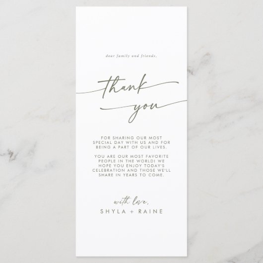 Boho Chic Groen en Wit Dank u en Bruiloft Menu (Achterkant)