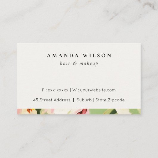 Boho Chic Groen Roze Geschilderde Bloemen Loyalite Visitekaartje (Achterkant)