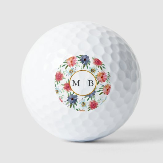 Boho chic groen wilde bloem paar Initialen Golfballen (Voorkant)