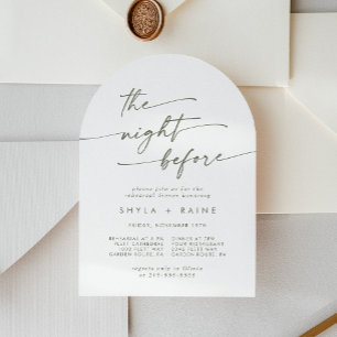 Boho Chic Groene en Witte Boog Rehearsal Dinner Kaart