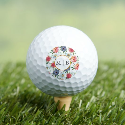 Boho Chic Groenery Wilde Bloemen Echtpaar Initiale Golfballen (Insitu Shirt)
