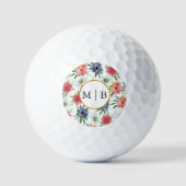 Boho Chic Groenery Wilde Bloemen Echtpaar Initiale Golfballen (Voorkant)
