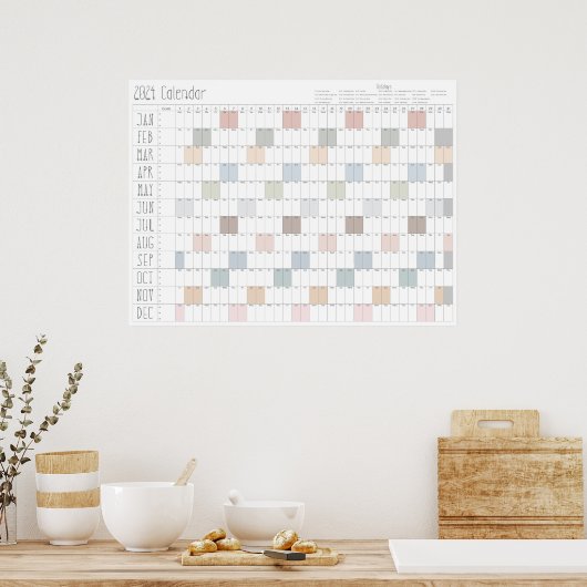 Boho Chic Grote 2024 Wandkalender (horizontaal) Poster (Keuken)