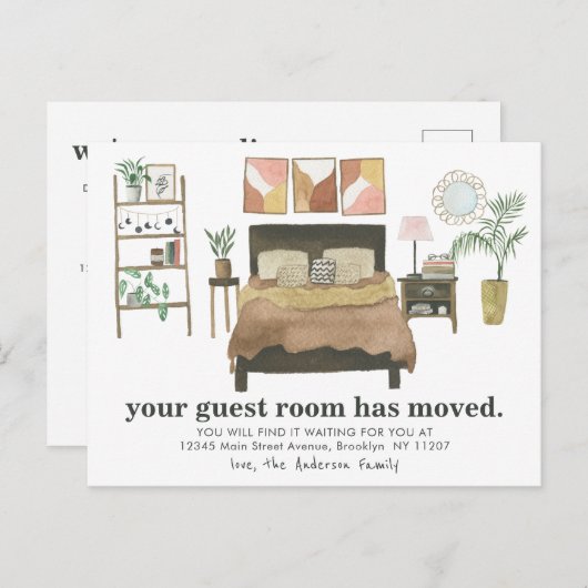 Boho Chic Guest Room Moved New Home Address Moving Aankondigingskaart (Voorkant / Achterkant)