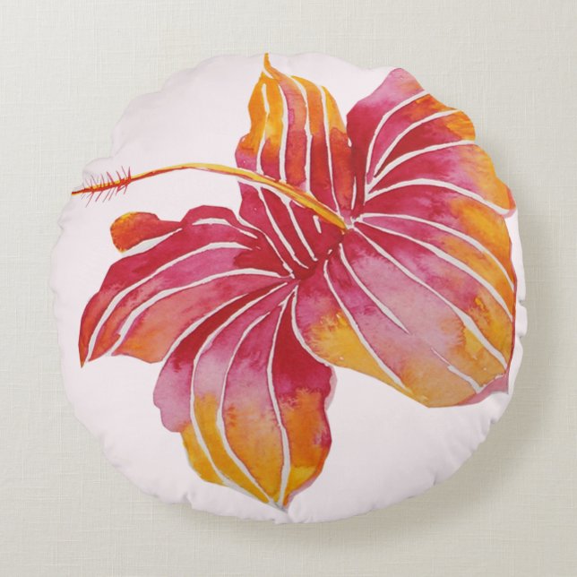 Boho Chic Hawaiian Flower Cotton Sierkussen Rond Kussen (Voorkant)