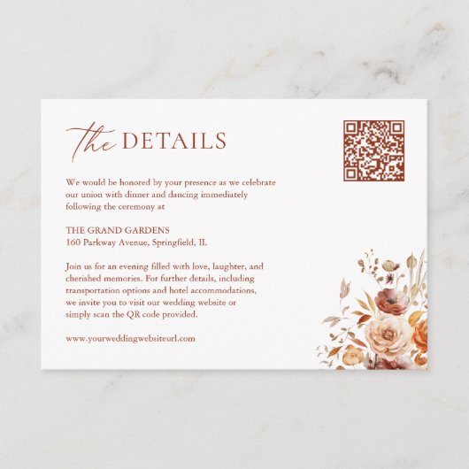 Boho Chic herfst bruiloft details Informatiekaartje (Voorkant)