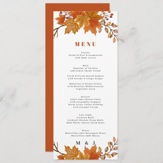 Boho Chic herfst bruiloft Programmakaart (Voorkant / Achterkant)