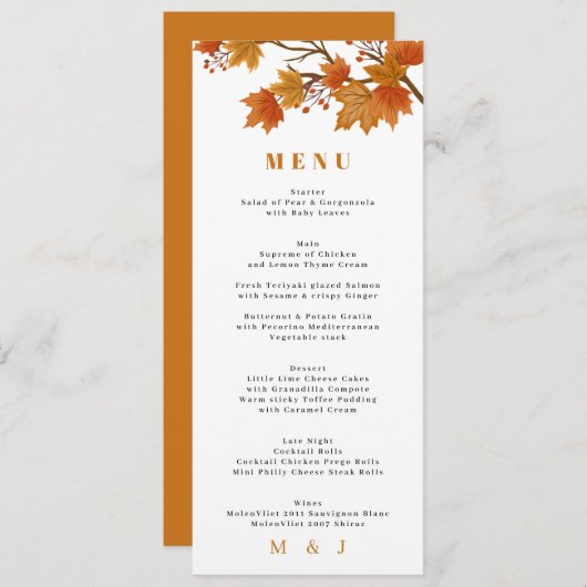 Boho Chic herfst bruiloft Programmakaart (Voorkant / Achterkant)