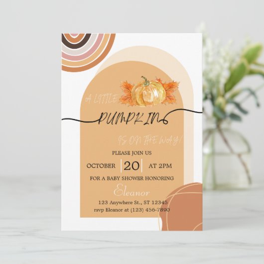 Boho Chic Herfst Pompoen Baby shower Invitation Kaart (Staand voorkant)