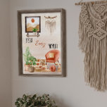 Boho Chic Home Scene Quote Enjoy Every Moment Post Poster<br><div class="desc">Bohemian home decor scene featuring a mid-century modern armchair with pillows and your favorite slippers,  a few plants and a rug with a picture on the wall and a macrame hanging.  Boho chic "Enjoy Every Moment" editable quote / saying.  Composite design by Holiday Hearts Designs.</div>