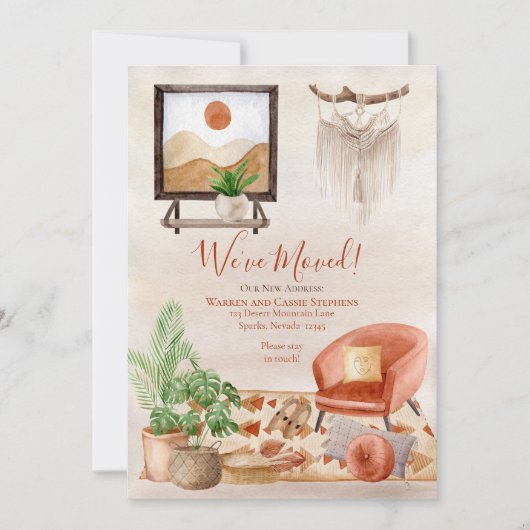 Boho Chic Huisscène Macrame Verhuisbericht Aankondiging (Voorkant)