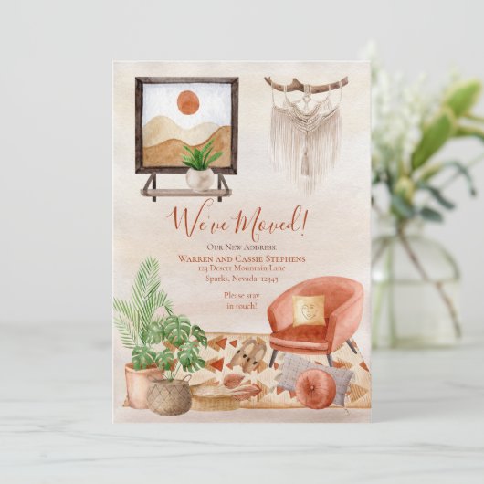 Boho Chic Huisscène Macrame Verhuisbericht Aankondiging (Staand voorkant)