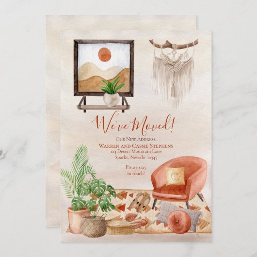 Boho Chic Huisscène Macrame Verhuisbericht Aankondiging (Voorkant / Achterkant)