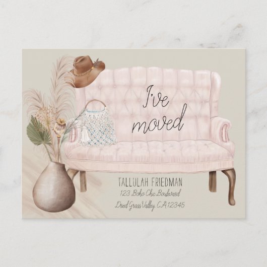 Boho Chic Ik heb gedroogd gras roze bank verplaats Aankondigingskaart (Voorkant)
