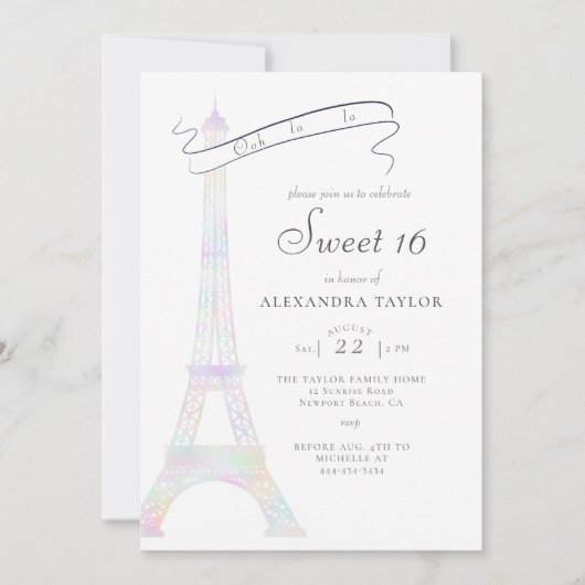 Boho Chic Iridescent Eiffel Tower Paris Sweet 16 Kaart (Voorkant)