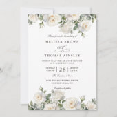 Boho Chic Ivoor Witte Rozen Bloemencode QR Huwelij Kaart (Voorkant)