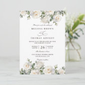 Boho Chic Ivoor Witte Rozen Bloemencode QR Huwelij Kaart (Staand voorkant)