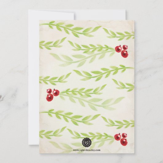 Boho Chic Kerstparty Laurel & Berries Kaart (Achterkant)
