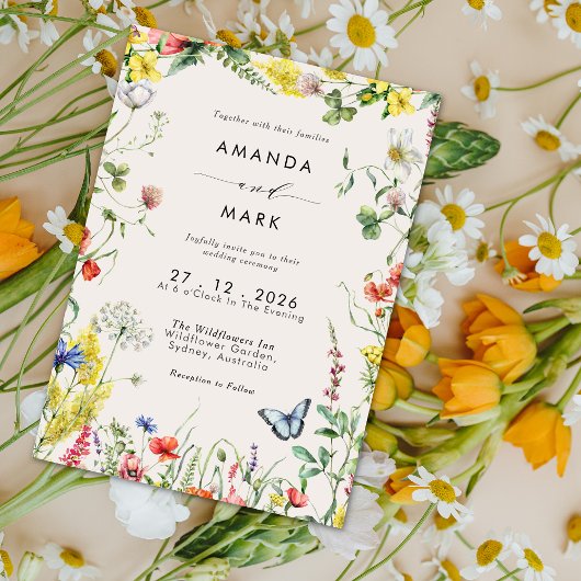 Boho Chic Kleurrijke Wilde Bloemenweide Bruiloft Kaart