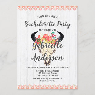 Boho Chic Koe schedel Bachelorette Feestuitnodigin Kaart