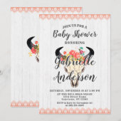 Boho Chic Koe schedel Bloemen Baby shower Uitnodig Kaart (Voorkant / Achterkant)