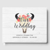 Boho Chic Koe schedel Bloemen Rustiek Bruiloft Mon Gastenboek (Voorkant)