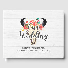 Boho Chic Koe schedel Bloemen Rustiek Bruiloft Mon Gastenboek