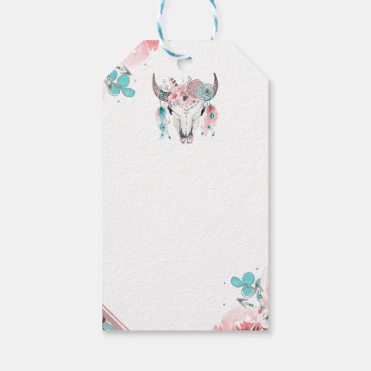 Boho Chic Koe schedel Bloemen Verjaardag Bohemian  Cadeaulabel (Achterkant)