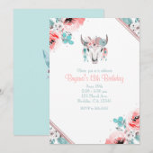 Boho Chic Koe Schedel Bloemen Verjaardagsuitnodigi Kaart (Voorkant / Achterkant)