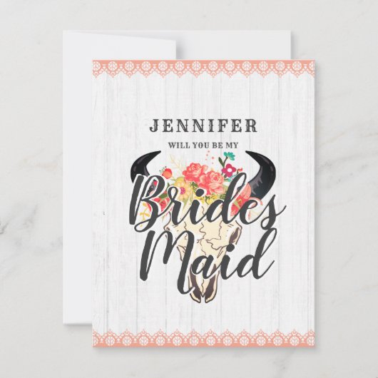Boho Chic Koe schedel, je wordt mijn bruidsmeisje Kaart (Voorkant)
