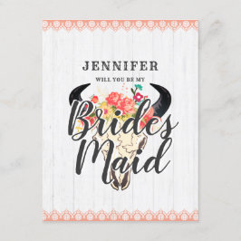 Boho Chic Koe schedel, je wordt mijn bruidsmeisje Kaart