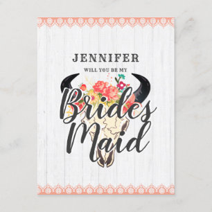 Boho Chic Koe schedel, je wordt mijn bruidsmeisje Kaart