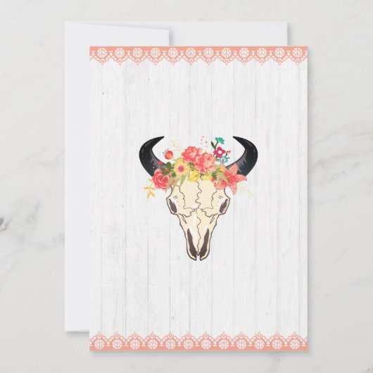 Boho Chic Koe schedel Verjaardagsfeestuitnodiging Kaart (Achterkant)