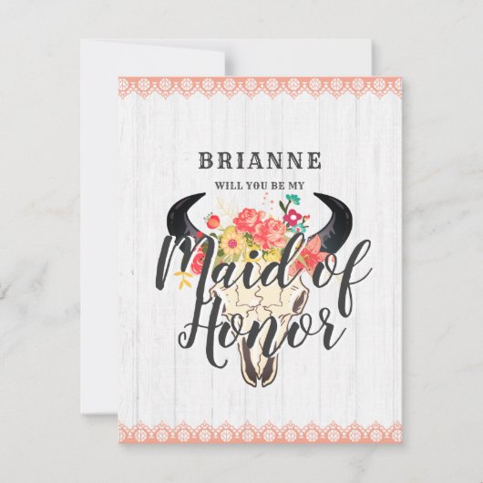 Boho Chic Koe Skull Zal je mijn bruidsmeisje zijn Kaart (Voorkant)