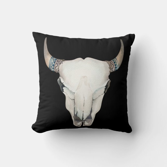 Boho Chic Koeien schedel & Hoorns Boerenhuis Lande Kussen (Voorkant)
