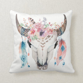 Boho Chic Koeien schedel Veren & Bloemen Glam Kussen
