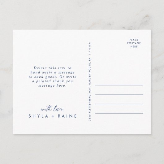 Boho chic koningsblauw bruiloft foto dank u briefkaart (Achterkant)