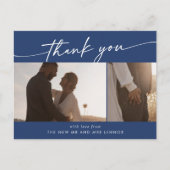 Boho chic koningsblauw bruiloft foto dank u briefkaart (Voorkant)