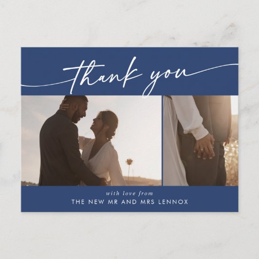 Boho chic koningsblauw bruiloft foto dank u briefkaart (Voorkant)