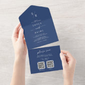 Boho chic koningsblauw dubbele QR code bruiloft All In One Uitnodiging (Afscheurbaar)