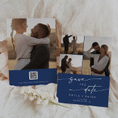 Boho chic koningsblauw multi foto QR code Save The Date
