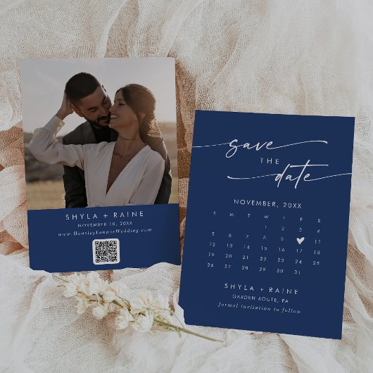 Boho chic koningsblauw QR code fotokalender Save The Date