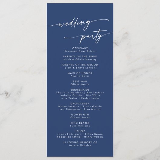 Boho chic koninklijke blauwe thee lengte bruiloft programmakaart (Achterkant)